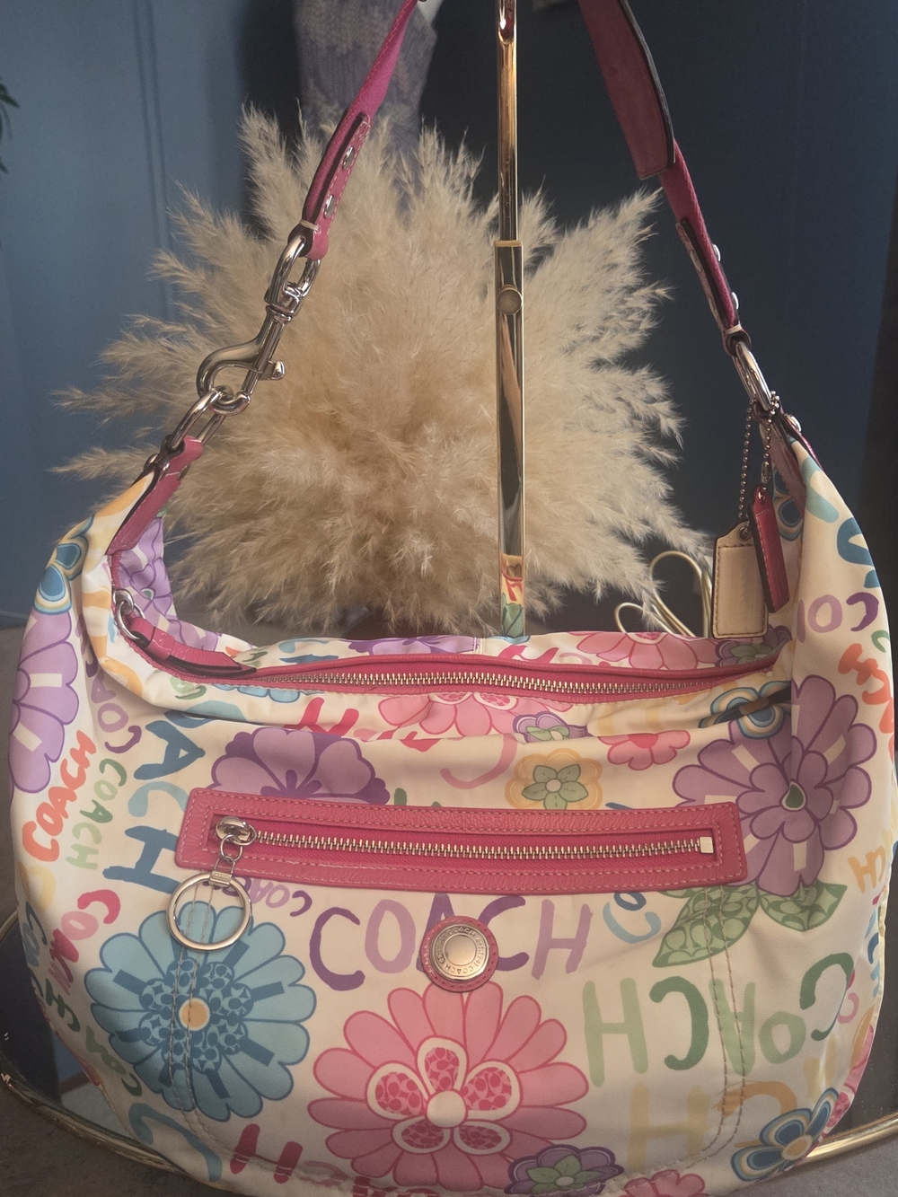 LOW START Coach Poppy Daisy Fingerpaint Graffiti Large Hobo Bag F14883 Pink Y2K - Picture 17 of 17